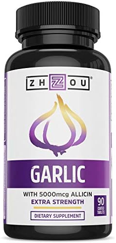 Zhou Nutrition Garlic Supplement With Allicin, Extra Strength 5000mcg Allicin Per Serving (Порция), Support Immune System, Blood Pressure And Cholesterol Health, 90 Servings (Порции) Zhou