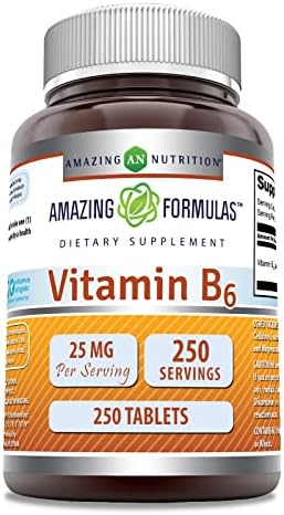 Amazing Formulas Vitamin B6 Pyridoxine 25mg Tablets (Таблетки) Supplement | Non GMO | Gluten Free | Made in USA (500 Tablets) Amazing Nutrition