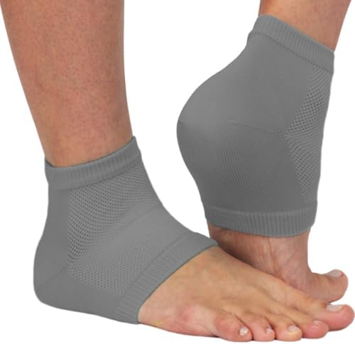 NatraCure Vented Moisturizing Gel Heel Sleeves & Heel Socks for Cracked Heels with Aloe & Shea - Foot Softening Socks for Dry Cracked Feet & Rough Heel Pain Relief Foot Therapy - Gray, L NatraCure