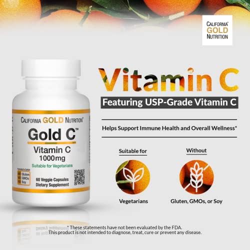 Gold C by California Gold Nutrition - USP Grade Vitamin C Supplement - Immune Support & Seasonal Wellness - Vegetarian Friendly - Gluten Free, Non-GMO - 1000 mg - 60 Veggie Capsules, 3 Pack California Gold Nutrition