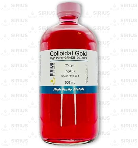 True Colloidal Gold – 25 ppm - 99.99+% Purity - 500 mL (16.9 Fl Oz) in Glass Bottle - Made in USA Sirius Metals