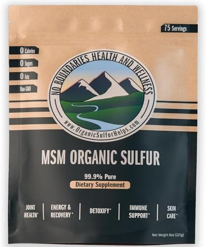 MSM Organic Sulfur Crystals by No Boundaries Health and Wellness – All-Natural, Premium Health Supplement: 99.9% Pure MSM – Benefits: Joint Pain, Allergies, Skin, Hair & Nail Health – No Fillers No Boundaries Health and Wellness MSM Organic Sulfur