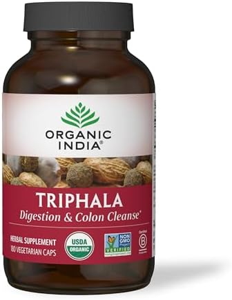 ORGANIC INDIA Triphala Capsules (Капсулы) Organic - Herbal Supplement with Amla, Bibhitaki, Haritaki, Digestion & Colon Support, Immune System Support, Adaptogen, Vegan, USDA Certified Organic - 90 Capsules Organic India