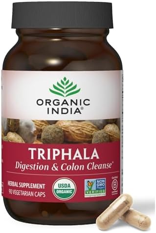 ORGANIC INDIA Triphala Capsules (Капсулы) Organic - Herbal Supplement with Amla, Bibhitaki, Haritaki, Digestion & Colon Support, Immune System Support, Adaptogen, Vegan, USDA Certified Organic - 90 Capsules Organic India