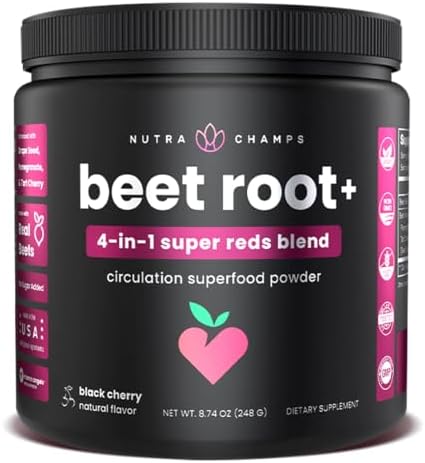 Beet Root Powder (Порошок) Circulation Supplement | Superfood Powder Nitric Oxide Supplement with Beetroot Juice, Super Reds Powder & Grape Seed Extract | No Sugar Beet Supplement - 8.74 Oz NutraChamps