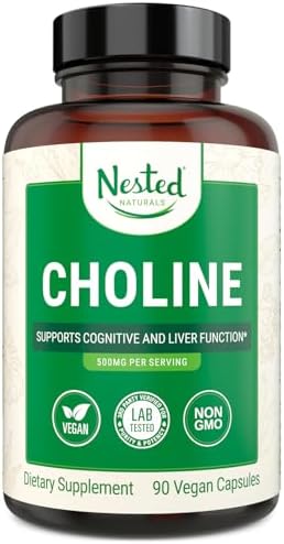 Nested Naturals Choline Bitartrate 500mg - High Potency Choline Supplements - Supports Cognitive Performance & Liver Function - 100% Vegan & Non-GMO Choline - 90 Vegan Capsules (Веганские капсулы) Nested Naturals