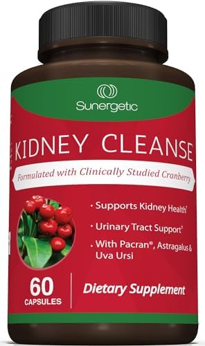 Premium Kidney Cleanse Supplement – Powerful Kidney Support Formula with Cranberry Extract Helps Support Healthy Kidneys & Urinary Tract Support– 60 Vegetarian Capsules (Вегетарианские капсулы) Sunergetic