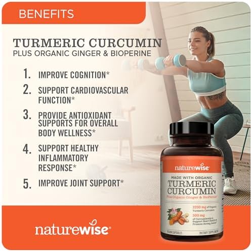 NatureWise Curcumin Turmeric 2250mg 95% Curcuminoids & BioPerine Black Pepper Extract Advanced Absorption for Joint Support [1 Month Supply - 90 Count] NatureWise