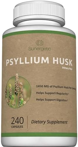 Premium Psyllium Husk Fiber Supplement 1450mg, 240 Capsules (Капсулы) Sunergetic