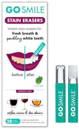 GO Smile Teeth Whitening Stain Erasers, (28 Single-use, applicators), On-The-Go Instant Teeth Cleaning, removes Coffee, red Wine and Tea Residue from Teeth Before Stains Set in, Mint Flavored GO SMILE