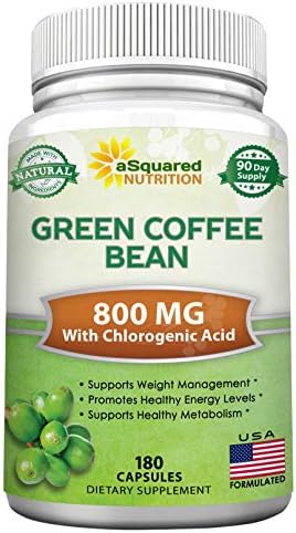 aSquared Nutrition Natural Green Coffee Bean Formula-180 Capsules (Капсулы)-Max Strength GCA Antioxidant Cleanse for Pure Weight Loss, 800mg per Pill-Chlorogenic Acid-1600mg Daily Supplement, Healthy Fat Burner ASquared Nutrition