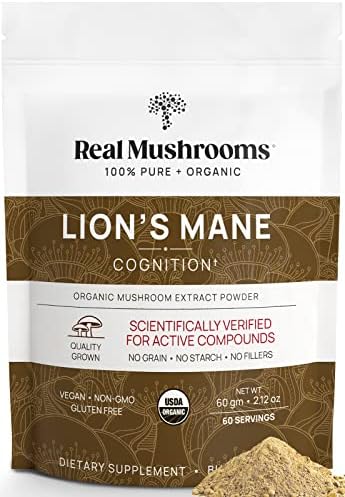 Lion’s Mane Powder (Порошок) - Organic Lions Mane Mushroom Extract with Immunomodulating Properties & Antioxidants - Vegan Mushroom Supplement, 60 Servings (Порции) Real Mushrooms