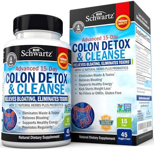 Colon Cleanser and Detox for Weight Loss & Digestive Support - 15 Day Fast-Acting Extra Strength Cleanse with Probiotic Fiber Plus Noni for Constipation Relief & Bloating Support, Non-GMO, 45 Count BioSchwartz