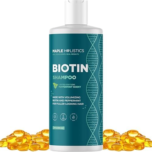 Volumizing Biotin Shampoo for Thinning Hair - Thin Hair Shampoo with Peppermint Argan and Essential Oils for Hair Care - Vegan Sulfate Free Shampoo for Damaged Dry Hair Paraben and Cruelty Free (Mint) Maple Holistics