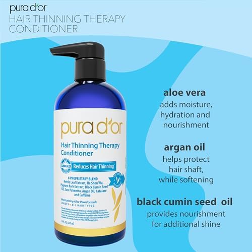 PURA D'OR Hair Thinning Therapy Biotin Shampoo and Conditioner Set, CLINICALLY TESTED Proven Results, DHT Blocker Hair Thickening Products For Women & Men, Natural Routine, Color Safe, 16oz x2 PURA D'OR