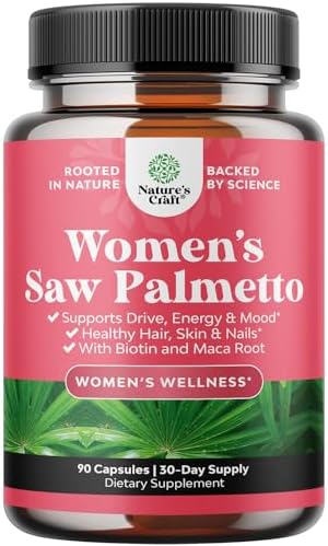 Extra Strength Saw Palmetto for Women - DHT Blocker Restoring Hair Vitamins for Hair Health - 500mg Pure Saw Palmetto Capsules (Капсулы) with Maca Root & Biotin for Stronger Thicker Healthier Looking Hair Natures Craft