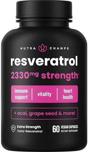 Resveratrol Supplement | Extra Strength Formula for Healthy Aging, Immune Support & Heart Health | 60 Vegan Capsules (Веганские капсулы) with Trans-Resveratrol, Green Tea Leaf, Acai Berry & Grape Seed Extract NutraChamps