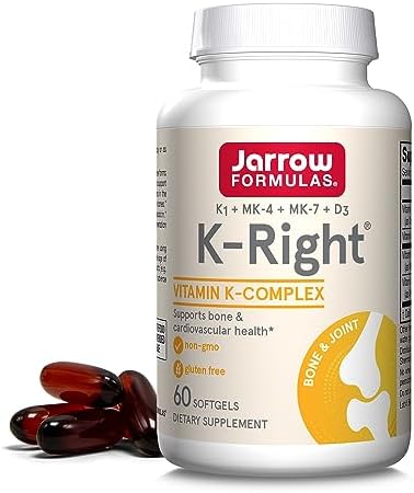 Jarrow Formulas K-Right - Vitamin K-Complex (K1, MK-4, MK-7, D3) - 60 Servings (Порции) (Softgels (Мягкие капсулы)) - Dietary Supplement for Bone & Cardiovascular Health Support - Vitamin K2 MK-7 - Gluten Free Jarrow Formulas