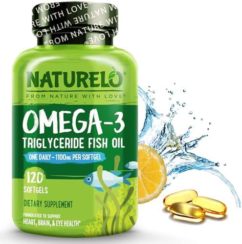 NATURELO Burpless Omega 3 Fish Oil Supplement - 1100mg Triglyceride Omega-3, EPA + DHA, Liquid (Жидкость) Fish Oil Omega 3 for Heart, Eye, Brain, Joint Health - 60 Softgels (Мягкие капсулы), 2 Months Supply NATURELO