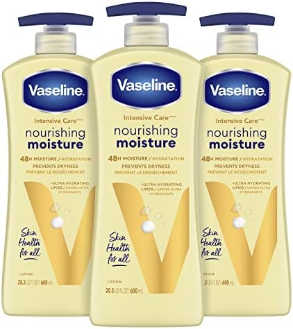 Vaseline Intensive Care Nourishing Moisture Body Lotion for Dry Skin, Made with Ultra-Hydrating Lipids + Pure Oat Extract for Nourished, Healthy-Looking Skin 20.3 oz, 3ct Vaseline