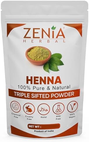 Zenia 100% Pure & Natural Henna Powder (Lawsonia Inermis) | 100 grams (3.5 oz) | Orange-Red Hair Color | Triple Sifted | Fresh from Rajasthan | No Chemicals, No Additives Zenia