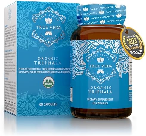 Triphala Capsules (Капсулы) – USDA Organic Certified | Vegan Triphala Tablets (Таблетки) | 100% Natural Herbal Triphala Guggulu Supplement | Natural Fusion Extract Potency | Ayurveda | 60 Caps | Trifala Churna True Veda