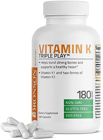 Vitamin K Triple Play (Vitamin K2 MK7 / Vitamin K2 MK4 / Vitamin K1) Full Spectrum Complex Vitamin K Supplement, 180 Capsules Bronson