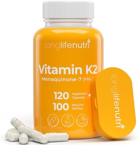 Vitamin K2 MK-7 100mcg – Nutrient Support for Bones and Circulation, 120 Vegetarian Capsules (Вегетарианские капсулы), 4-Month Supply, Lab Tested, Made in The USA, Non-GMO LongLifeNutri