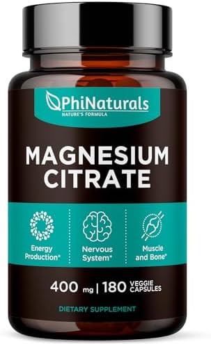 Magnesium Citrate Powder (Порошок) Capsules (Капсулы) 400mg – [180 Count] Pure Non-GMO Supplements – Made in The USA PhiNaturals