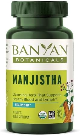 Banyan Botanicals Manjistha Tablets (Таблетки) – Made from Pure Manjistha Powder (Порошок) – Organic Skin Supplement for Natural Blood Cleanse & Lymphatic System Support* – 90 Tablets – Non-GMO Sustainably Sourced Vegan Banyan Botanicals