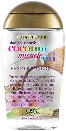 OGX Extra Strength Damage Remedy + Coconut Miracle Oil Penetrating Hair Oil Treatment, Hydrating Anti-Frizz Oil for Coarse, Dry Hair, Paraben-Free, Sulfated-Surfactants Free, 3.3 fl oz OGX