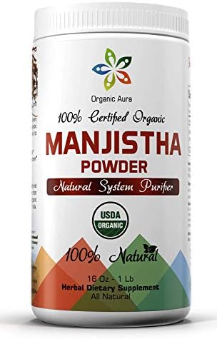 Premium Pure Manjistha Powder 16Oz -1Lb. USDA Certified. 100% All Natural, Fresh and Pure. No GMO. Gluten Free. Organic Aura