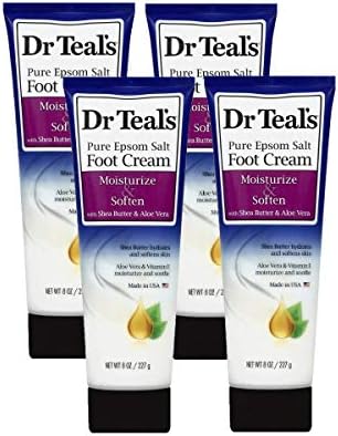 Dr. Teals Pure Epsom Salt Foot Cream Gift Set (4 Pack, 8oz Ea.) - Moisturize & Soften with Shea Butter & Aloe Vera Essential Oils - Eases Aches & Pains, Promotes Healthy Looking Skin Dr Teal's