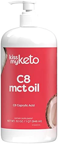 Kiss My Keto MCT Oil C8 – 32 oz (Унции) Pure C8 MCT Oil Keto Fuel – Pure MCT Oil Bottle with Pump – High Octane MCT C8 Oil Caprylic Acid – Keto Pure MCT Coconut Oil Brain Fuel – Liquid (Жидкость) Coconut MCT Oil Pure Kiss My Keto