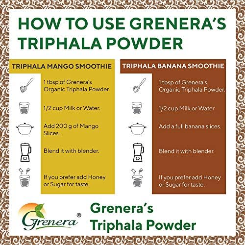 Grenera Organic Triphala Powder (Порошок) 1 lb (Фунты) (16 Ounce) 454 Grams - Made with Organic Amalaki, Organic Bibhitaki, Organic Haritaki Fruit - USDA Organic, Vegan, Kosher Certified Grenera