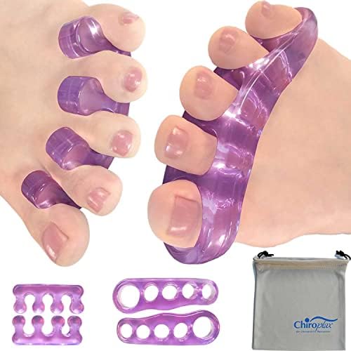 Chiroplax Toe Separators Stretchers Silicone Gel Spreader Spacer for Bunion Bunionette Relief Hammer Overlapping Toe Straightener Corrector (2 Pairs w/Pouch - Lavender) Chiroplax