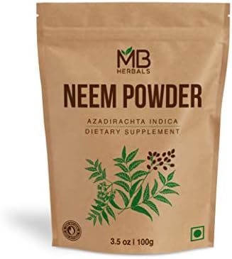 MB Herbals Pure Neem Leaf Powder 100 Gram / 3.5 oz | Azadirachta Indica | Wildcrafted Bitter Neem Supplement Skin Hair & Detox - Packaging May Vary MB Herbals