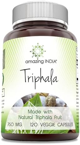 Amazing India Triphala (Natural Triphala Fruit) Supplement | 750 Mg per Serving (Порция) | 120 Veggie Capsules (Капсулы на растительной основе) | Non-GMO | Gluten-Free Amazing India