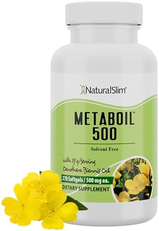 NaturalSlim Metaboil 500 Evening Primrose Oil Capsules (Капсулы) for Metabolism, Energy & Women's Support Supplement with GLA (Gamma-Linolenic Acid) - Solvent-Free Cold Pressed Supplements - 250 Softgels (Мягкие капсулы) NaturalSlim