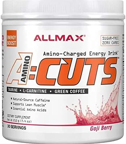 ALLMAX Nutrition AMINOCUTS (ACUTS), Amino-Charged Energy Drink with Taurine, L-Carnitine, Green Coffee Bean Extract, Blue Raspberry, 36 Servings (Порции) ALLMAX Nutrition