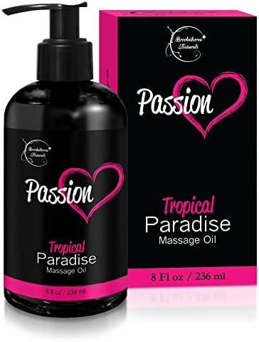 Passion Sensual Massage Oil for Couples | 100% Natural Body Massage Oil for Date Night with Jojoba Oil | Relaxing Massage Oil for Massage Therapy | Perfect Glide & Smooth Skin, Tropical Paradise Scent Brookethorne Naturals