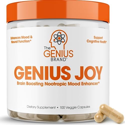 Genius Joy, Nootropic Mood Enhancer Supplement - Support Cognitive Health, Enhance Mood & Neural Function with Brain Boosting L-Theanine, Panax Ginseng & SAM-e - Organic, Non-GMO, & Gluten-Free The Genius Brand