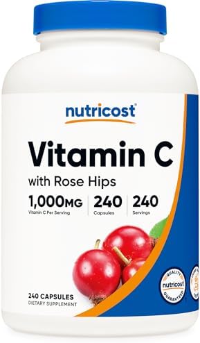 Nutricost Vitamin C with Rose HIPS 1025mg, 120 Capsules (Капсулы) - Vitamin C 1000mg, Rose HIPS 25mg, Premium, Non-GMO, Gluten Free Supplement Nutricost