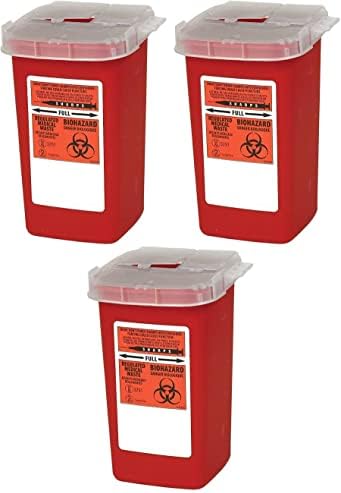 Global Sharps Container Biohazard Needle Disposal Container - 1 Quart (Pack of 3) GLOBAL