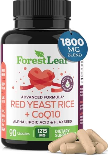 Red Yeast Rice 1200 mg. Capsules (Капсулы) - Extra Strength Red Rice Yeast with CoQ10 Supplement, Plus Alpha Lipoic Acid & Organic Flaxseed, Citrinin Free, Supports Cardiovascular Health, Non-GMO 90 Veggie Caps (Вегетарианские капсулы) ForestLeaf