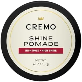 Cremo Premium Barber Grade Hair Styling Shine Pomade, High Hold & Shine, 4 Oz (Packaging May Vary) Cremo