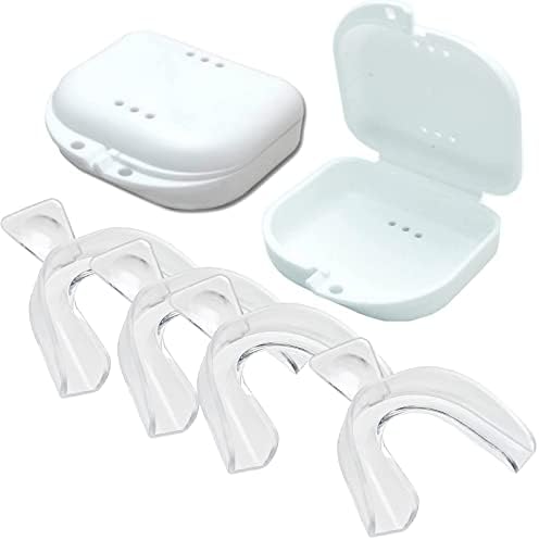 Teeth Whitening Trays Moldable Mouth Trays 4 Dental Tray Form Shape Perfectly 2 Travel Storage Cases Included Fit Upper Lower Tooth Bleaching Moldable Guards Compatible with Opalescence Gel Cool Teeth Whitening