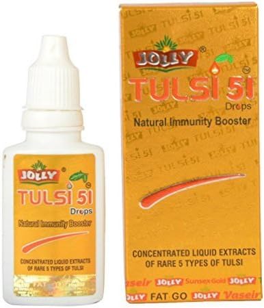 Jolly Tulsi 52 Drops (Капли) 30 Mililitre | 1.01 fl. oz (Унции) | Concentrated Liquid (Жидкость) Extracts of 5 Types of Rare Tulasi | Holy Basil | For Refreshing Tulsi Tea JOLLY