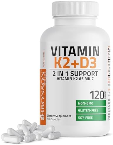 Bronson Vitamin K2 (MK7) with D3 Supplement Non-GMO Formula 5000 IU Vitamin D3 & 90 mcg Vitamin K2 MK-7 Easy to Swallow Vitamin D & K Complex, 120 Capsules. Bronson