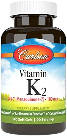 Carlson - Vitamin K2 MK-7 (Menaquinone), 180 mcg, Bone Support, Calcium Bioavailability, K2 Vitamin, Vitamin K-2, 180 Softgels (Мягкие капсулы) Carlson